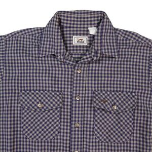 VTG Duxbak Flannel Shirt Men Large Blue Tan Gingham Check USA Workwear Cabincore